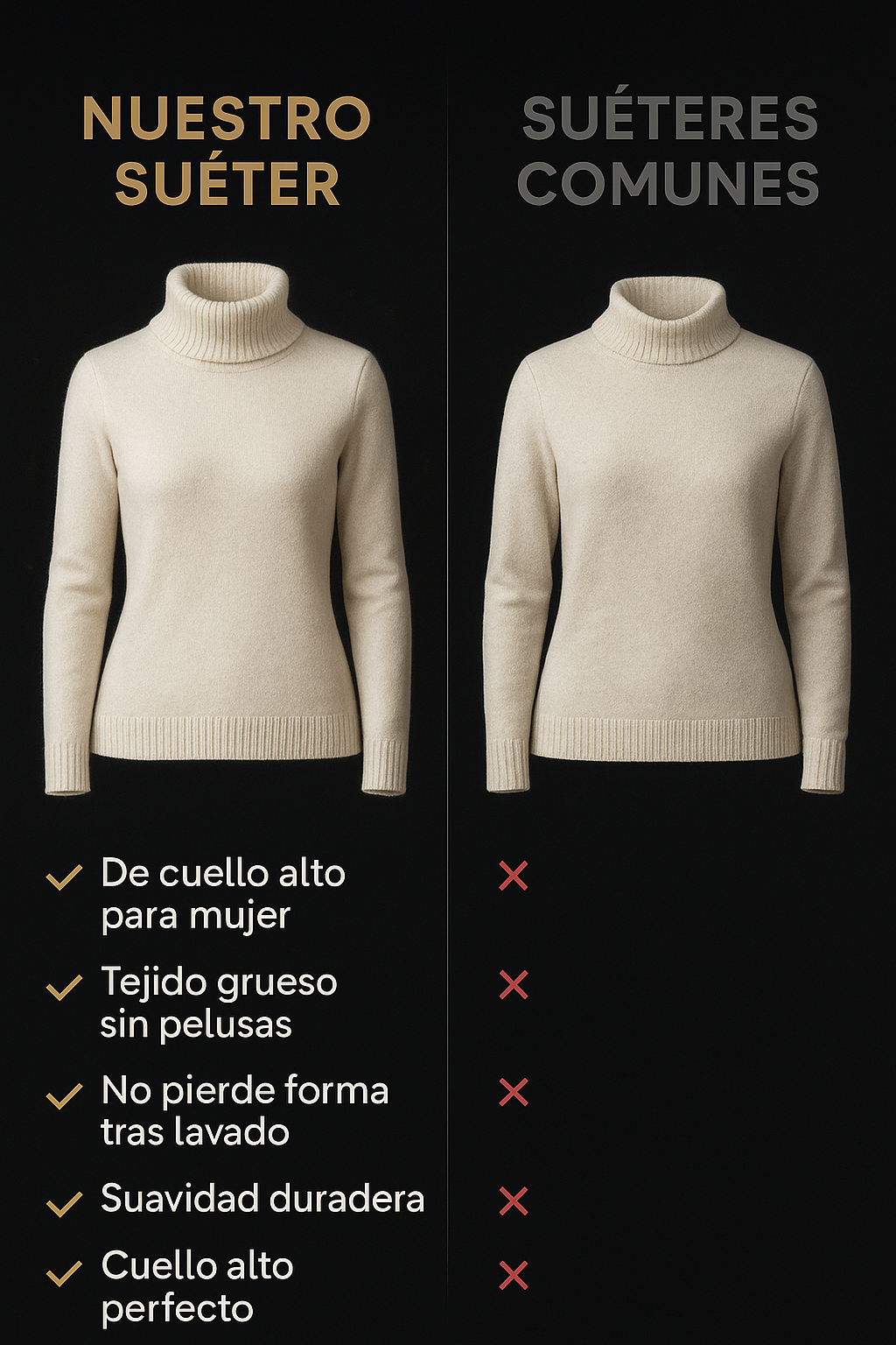 Sueter Termico Super Elegante de cuello alto para mujer - otoño e invierno