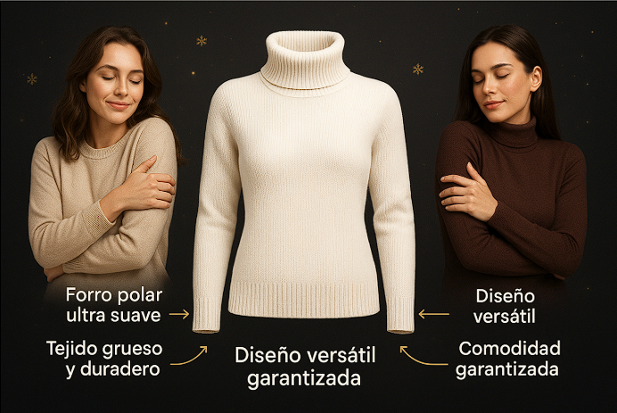 Sueter Termico Super Elegante de cuello alto para mujer - otoño e invierno