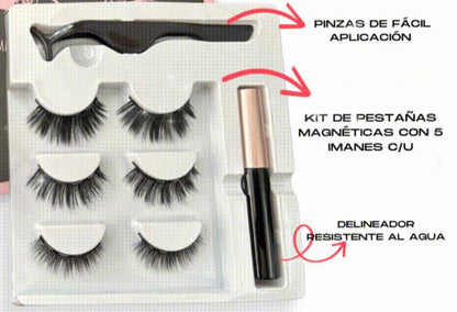 Kit de Pestañas Magnéticas 3D + Ebook de Maquillaje y LinePen GRATIS!